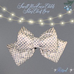 MacKenzie Childs Sterling Check Bow – Size Small 8 x 6.75″, Silver Gray White