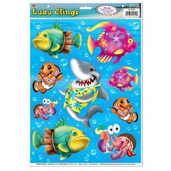LUAU TROPICAL FISH CLINGS Window Glass Mirror Stickers Mermaid Party Decorations