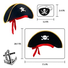 2 Pieces Pirate Hat Skull Print Pirate Captain Costume Cap – Pirate Accessori…