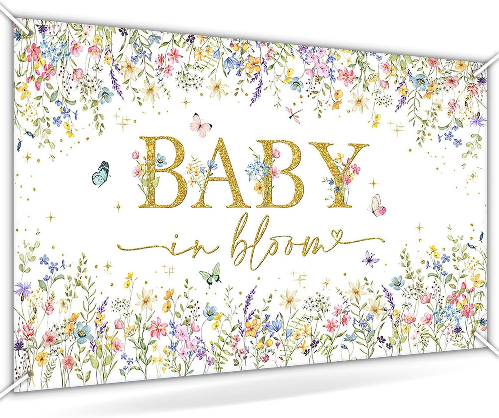 Baby in Bloom Backdrop Wildflower Baby Shower Party Decorations Watercolor Flora
