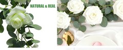 6FT Artificial Eucalyptus Garland with 14 Fake White Rose Flowers – Floral