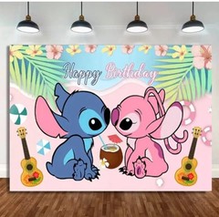 Lilo & Stitch Happy Birthday Surprise Cake Banner 40X60″ Backdrop Wall Decor