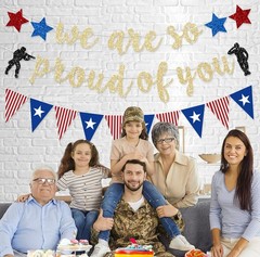Military Going Away Party Decorations for Gold Glitter We are So Proud glod