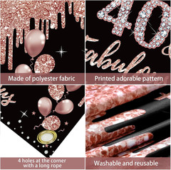 40Th Birthday Decorations Banner for Women, Rose Gold 40 Birthday Theme Sign Par