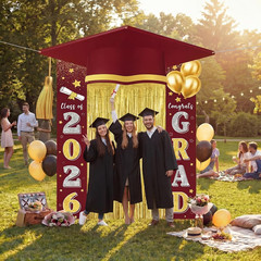 2026 Maroon Gold Graduation Party Decorations Grad Door Banner Sign with Metalli