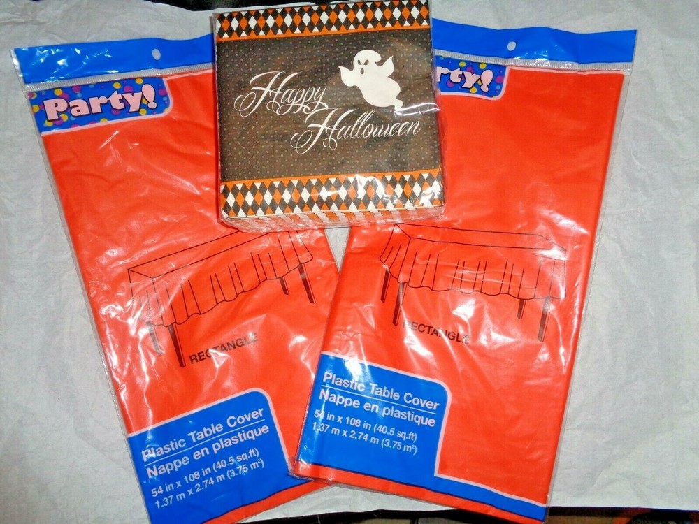 Party lot 2 New Halloween 54×108 » table cloths 24 napkins 7×7 4 ply party city