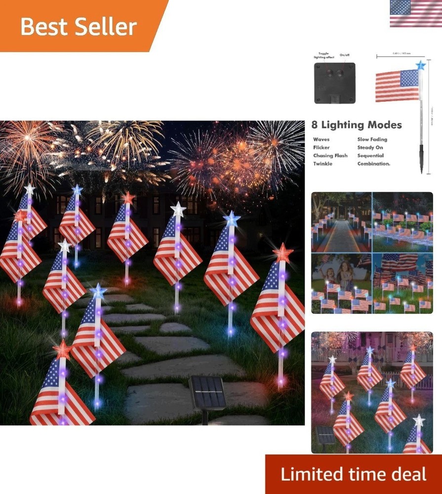 8-Mode Solar American Flag Lights – Perfect Outdoor Decoration for Memorial Day