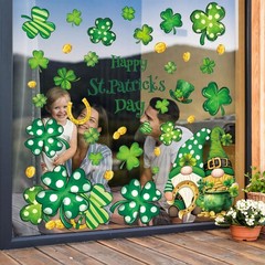 6 Sheet St. Patrick’s Day Window Clings Green Shamrock Gnome Gold Coins Reusab
