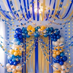 2026 Graduation Decorations – Blue & Gold Party Set, Cap Banner, Star Garland, S