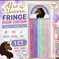 Afro Unicorn Rainbow Fringe Door Curtain Party Decoration 29.5” x 66.5” NIP