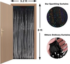 2pcs 3.2’x8.2′ Halloween Party Decorations Tinsel Backdrop Streamers, Black Foil