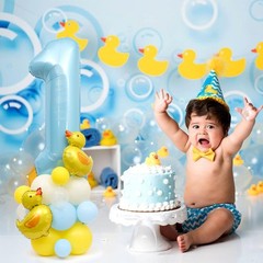 Rubber Ducky First Birthday Balloon Decoration Set, 40-Inch Blue Number 1 wit…