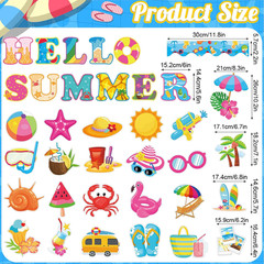 71 Pcs Hello Summer Bulletin Board Set Hawaiian Beach Slippers Sun DIY Borders B