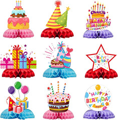 Happy Birthday Decorations 9 Pcs Table Centerpieces,Colorful Birthday Party Supp