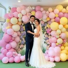 Pastel Pink Yellow Balloon Arch, Double Stuffed Light Yellow Pink Ivory Ballo…