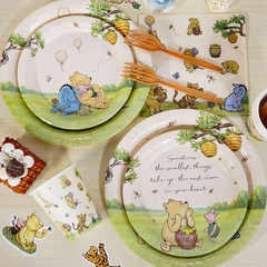 300Pcs Classic Winnie Bear Baby Shower Decorations Plates Set for 50 Guests, Vin
