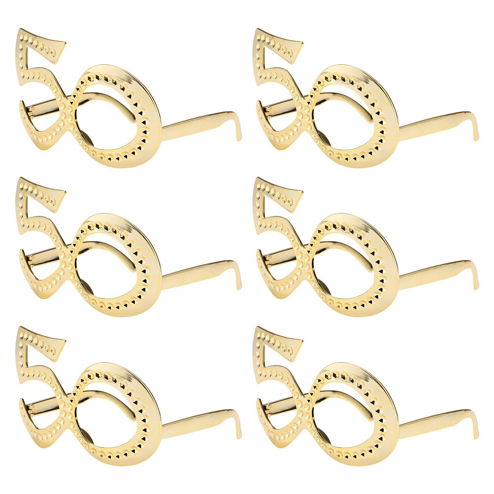 6-Pack Birthday Glasses with Rhinestones, 50th Photo Booth Props [Gold]