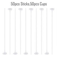 50 Pieces Plastic White Balloon Sticks with Cups for Party, Valentine’s Day, …