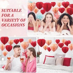 30 PCS Red Blush Pink Heart Honeycomb Tissue Paper Pom Poms Party Decorations