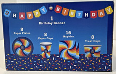 ALDI Birthday Party Pack Serves 8 Plates Cups Banner Napkins Retro Set LTD ED