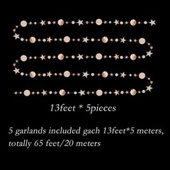 Star and Circle Hanging Garland, 65 feet 65 Feet Length, Champagne Gold