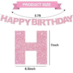 Happy Birthday Banner – Pre-Strung No DIY Birthday Decorations – Happy pink