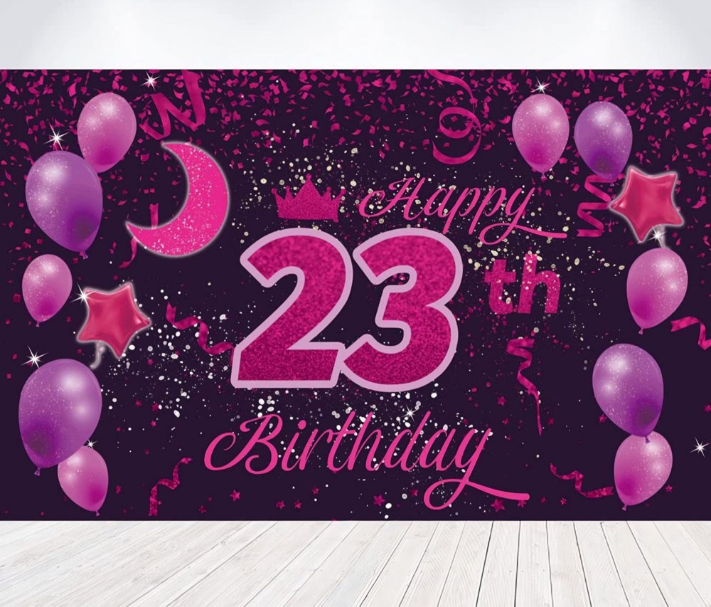 Happy 23th Birthday Backdrop Banner Poster – 185 x 110 cm/ 72.8 x 43.3 inc
