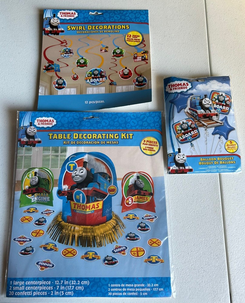 THOMAS Tank Engine HUGE Birthday Party Kit-Balloon Bouquet, Swirl Decor MORE!