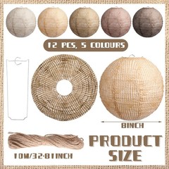 12 Pcs 8″ Burlap Hanging Paper Lanterns – Boho Party Decor for Classroom, Weddin
