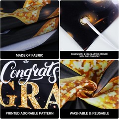 Graduation Banner 2025 Black and Gold – 72.8X43.3 Inch Congrats Grad Backdrop fo