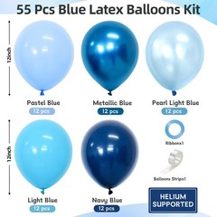 Blue Balloons 60 pcs 12 Inch Light Navy Baby Pearl Blue Metallic Latex Balloo…