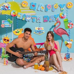 Pool Party Birthday Decorations Banner Set NO-DIY 2Pcs Happy Birthday Banner …