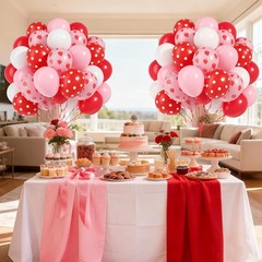 60pcs Strawberry Balloons 12inch, White Pink and Red Print Balloons for Straw…