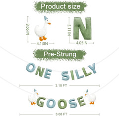 One Silly Goose Birthday Decorations Sage Green Dusty Blue Felt Handmade Pre-Str