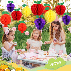 12 Pcs Sukkot Fruit Hanging Decorations Honeycomb Hanging Tissue Paper Ball Stra