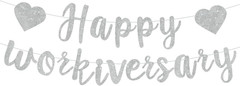 Rose Gold Glitte Happy Workiversary Banner – NO DIY -Rose Gold Work Anniversary