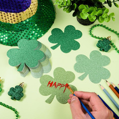 180 Pcs Shamrocks Cutouts St. Patrick’S Day Glitter Paper Cut-Outs 4 Inch Green