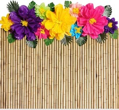 22 Pcs Hawaiian Beach Backdrop with Hawaii Paper Flowers Decorations Set 71 x 43