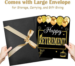 Happy Retirement Party Decorations Card for Men Women, Black Gold Large Retireme