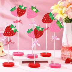 6 Pcs Strawberry Table Decorations Wooden Strawberry Centerpieces for Berry Firs