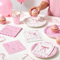 Delightful Pink Bow Party Kit for 24: Plates, Napkins & Bachelorette Essentials