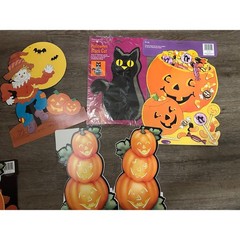 Vtg American Greetings Halloween Decoration Lot Scarecrow Black Cat Honeycomb