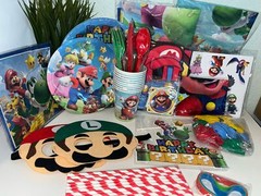 Super Mario Theme Birthday Party Supplies 177 Pc Dinner Ware,Decor, & Supply Bag