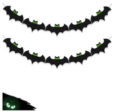 Glow in the Dark Bats Banner – 10 Flying Bats with Glowing Eyes Halloween Par…
