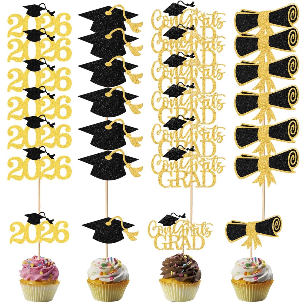 24Pcs Graduation Cupcake Toppers 2026, Graduation Party Decorations 4 Styles …