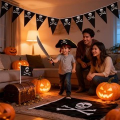 Pirate Day Party Flag Set – Includes 65ft Pirate Skull Banner, 3ftx4.92ft Big