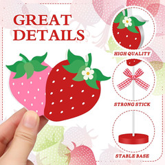6 Pcs Strawberry Table Decorations Wooden Strawberry Centerpieces for Berry Firs