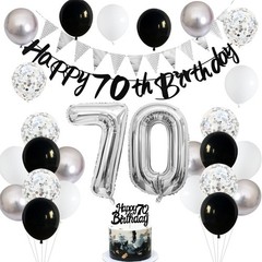 70th Birthday Decorations for Men Women, Black Silver White Birthday Balloons…