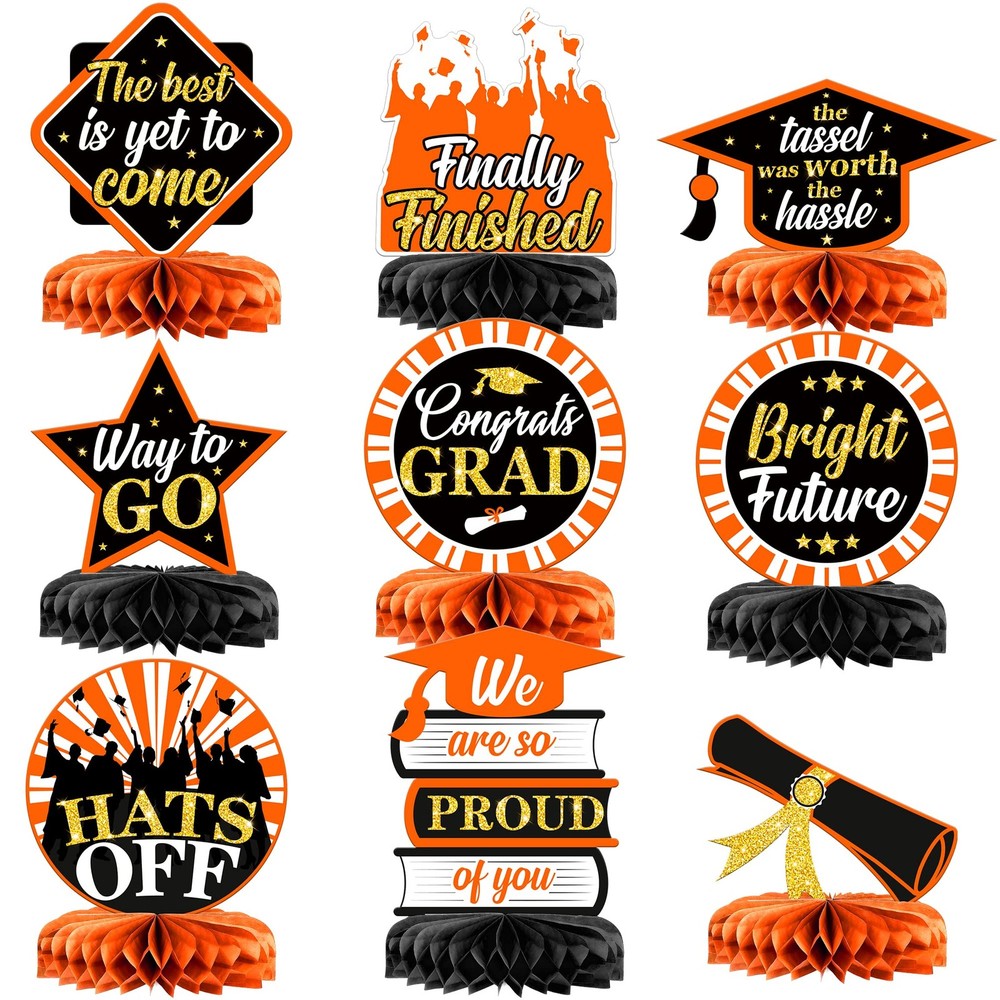 , Orange and Black Graduation Centerpieces for Tables 2025 – Pack of 9 | Blac…