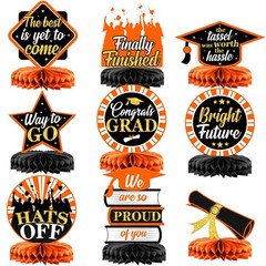 , Orange and Black Graduation Centerpieces for Tables 2025 – Pack of 9 | Blac…